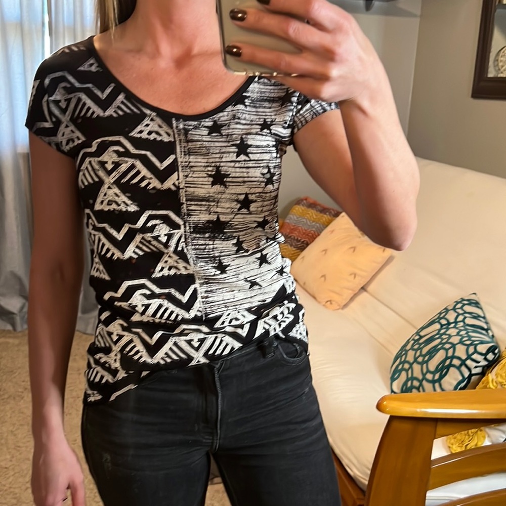 Daytrip Distressed American Scoop Neck Tribe Tee